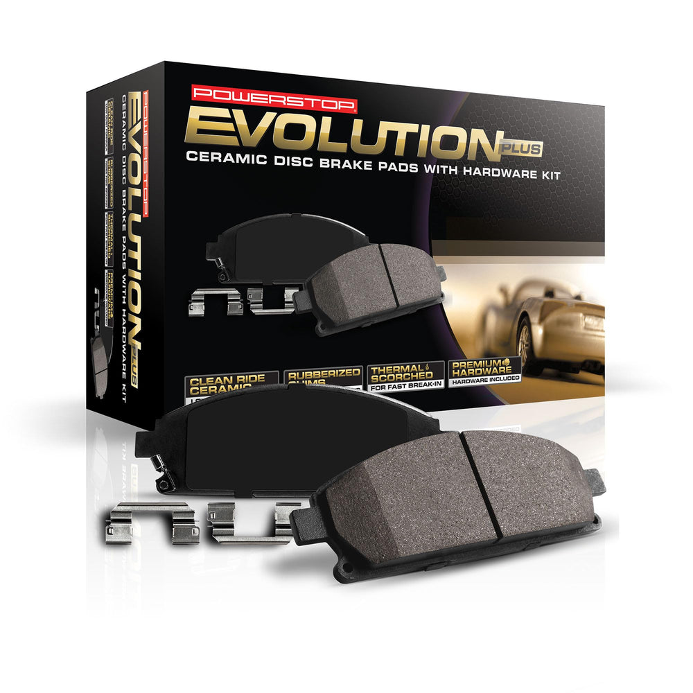 PowerStop Z17 front packaging showing included pads and benefits