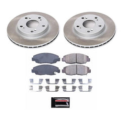 PowerStop Z17 pad close-up highlighting chamfered slots for quieter braking