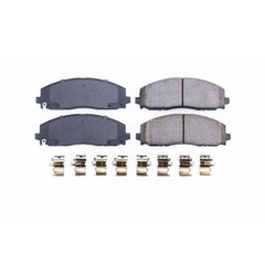 PowerStop Z17 pad face close-up showing chamfered slot and quieting finish