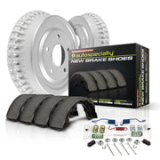 PowerStop Z17 kit box contents showing pads drums shoes and hardware for complete replacement