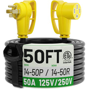 POWGRN front connector overview showing durable 14-50 plug and weatherproof seal for safe outdoor use