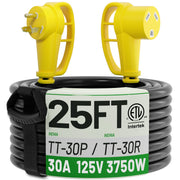 POWGRN front view of 25ft RV extension cord showing sturdy design and weatherproof benefit