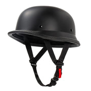Pretoee matte black front view showing retro half-shell and classic styling for riders