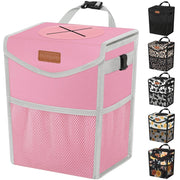 Pritent front view showing compact trash can and organized car benefit