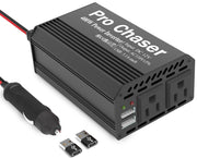 Pro Chaser front panel showing dual AC outlets and USB ports for versatile charging