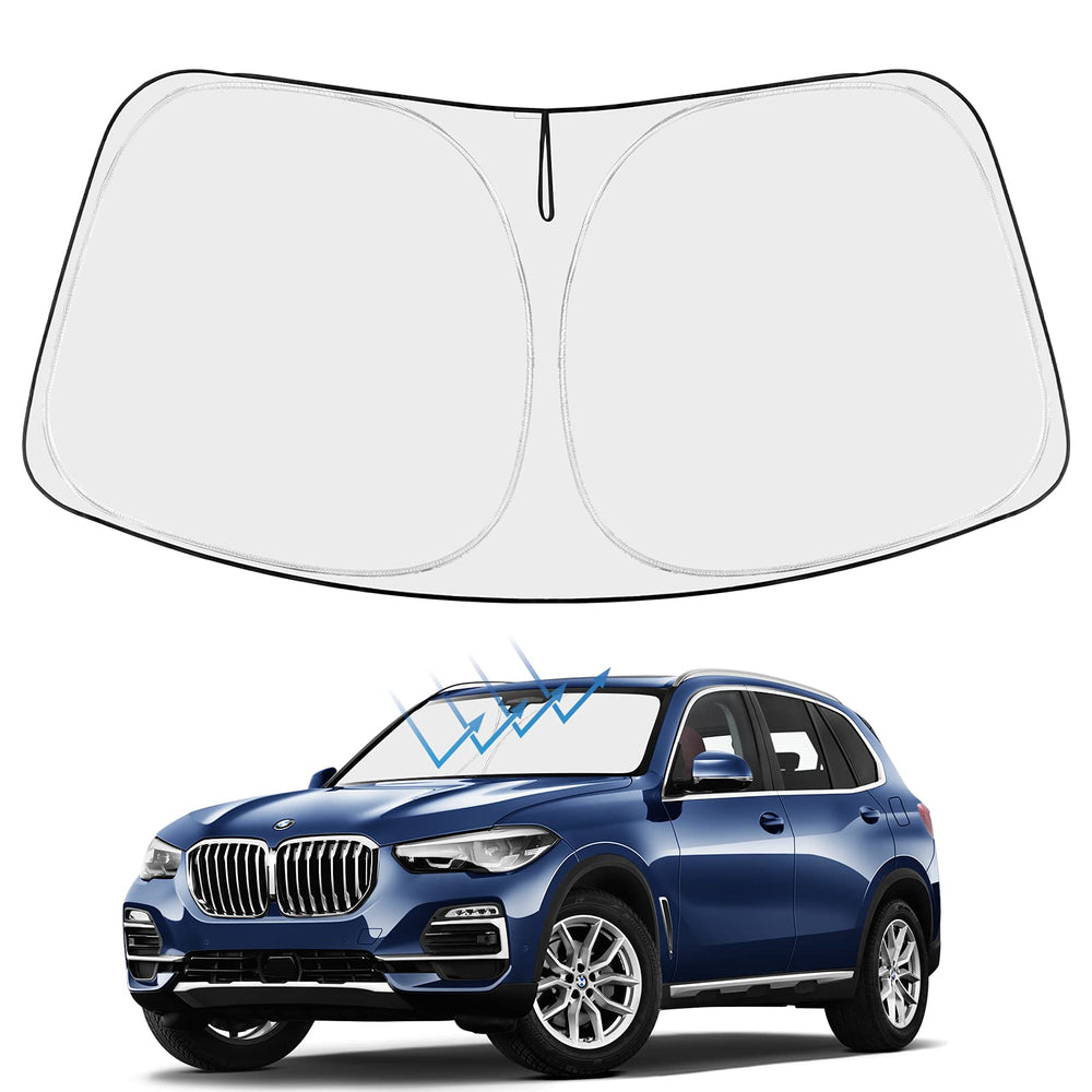 Proadsy front view on BMW X5 showing precise windshield fit and coverage benefit