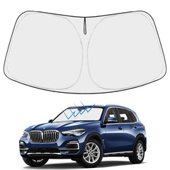 Proadsy front view on BMW X5 showing precise windshield fit and coverage benefit
