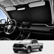 Proadsy front view on Silverado showing full windshield coverage and heat protection