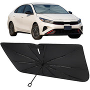 Proadsy front view of shade on Kia Forte showing exact windshield fit and coverage