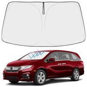 Proadsy front view of custom-fit Odyssey shade showing full windshield coverage and sun protection
