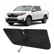 Proadsy installed front view showing full windshield coverage and sun protection