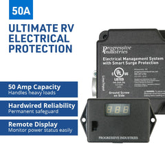 Progressive Industries EMS-HW50C close-up of LED display and indicators for quick status