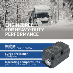 Progressive Industries EMS-HW50C cord and weather seal detail demonstrating outdoor protection
