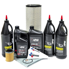 Progressive Powersports full service kit front view showing organized fluids and filters for quick maintenance
