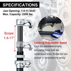 Prokomon compressor in use on vehicle strut for safer repairs
