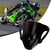 PSLER ZX6R front profile showing sleek black double-bubble for improved aerodynamics