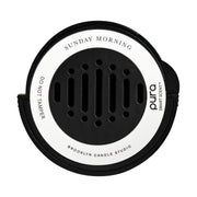 Pura x Brooklyn Candle Studio front packaging showing Sunday Morning scent and benefits