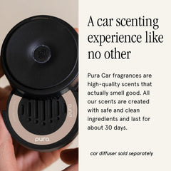 Pura New Wash installed in Pura Car diffuser demonstrating secure fit and consistent fragrance