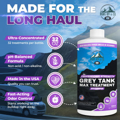 Pure RV bottle being poured into an RV drain to prevent odors