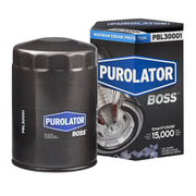 PurolatorBOSS PBL30001 front view showing label and threads for correct fit