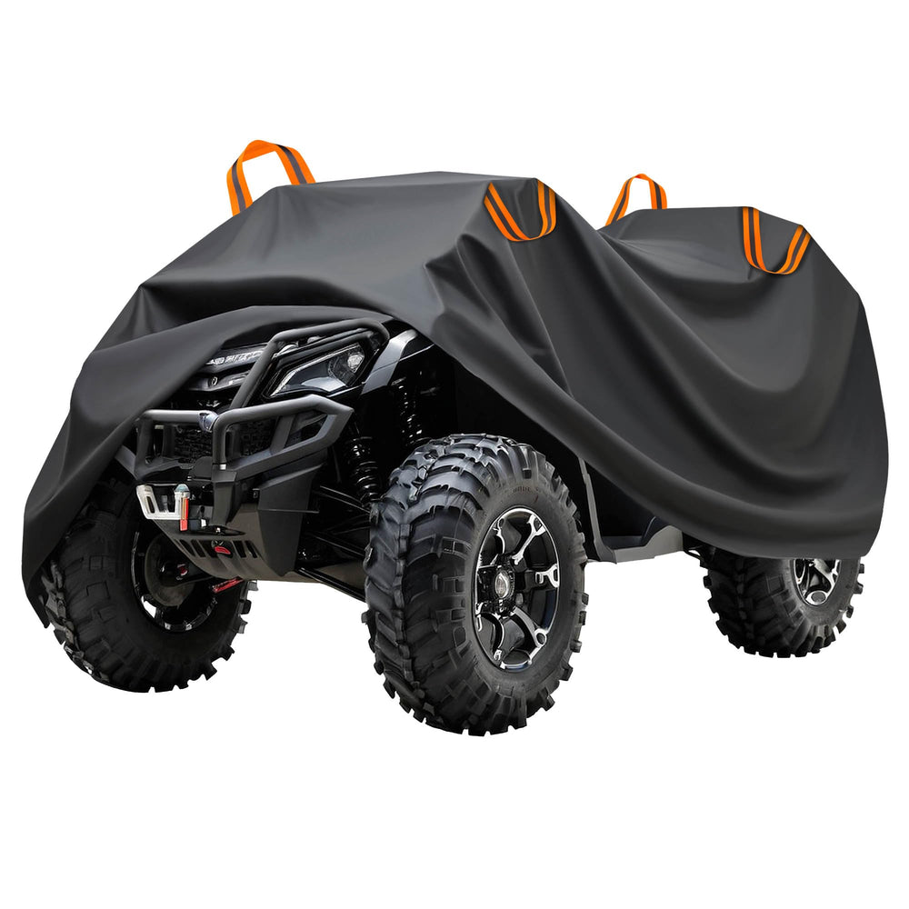 Puroma front view of full ATV cover protecting vehicle and blocking weather