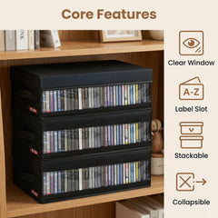 PUTNATRUE close-up of clear window displaying CD spines for quick selection
