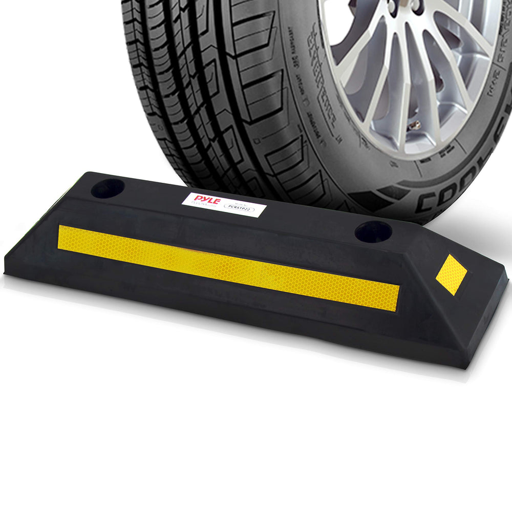 Pyle front view of parking stopper showing low profile and visibility benefit