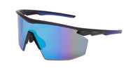 Pyramex front view of safety glasses showing mirrored panoramic lens and full coverage