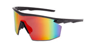 Pyramex front view showing mirrored panoramic lens and wide protection benefit