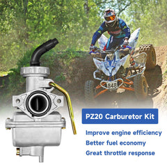 FVRITO PZ20 carburetor top view highlighting mounting flange and fuel inlet for correct fit