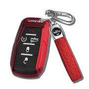 QBUC red key fob cover front view showing button access and red finish for stylish protection