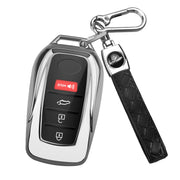 QBUC front view of silver key fob cover showing shape and glossy finish, protects key look