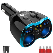 Qidoe front angle showing LED voltmeter and neat multi-outlet capability