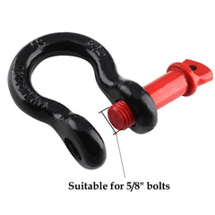 Qjaiune shackle attached to jeep recovery strap demonstrating safe towing connection in use