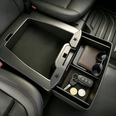 Qlhshop front view of installed console organizer showing extra accessible storage