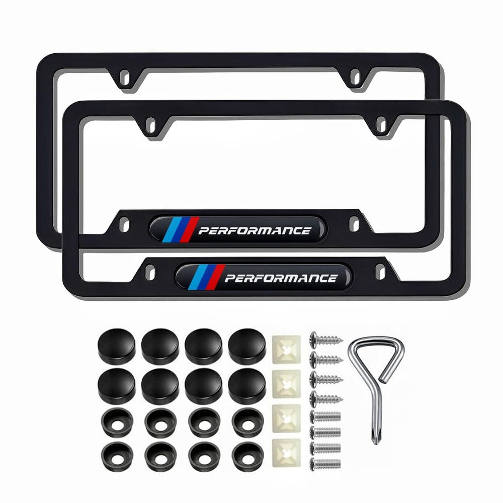 QOMAGO front-installed license plate frame showing clean finished look and protection