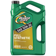 Quaker State full synthetic 10W-30 front label showing product benefits