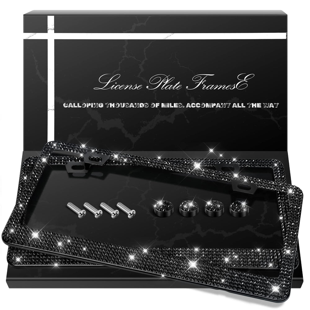 QUANQIUFEI front view of bling license plate frame showing polished finish and sparkle