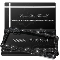 QUANQIUFEI front view of bling license plate frame showing polished finish and sparkle