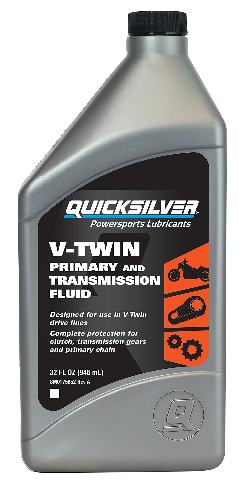 Quicksilver bottle front label showing product and smooth-shifting benefit