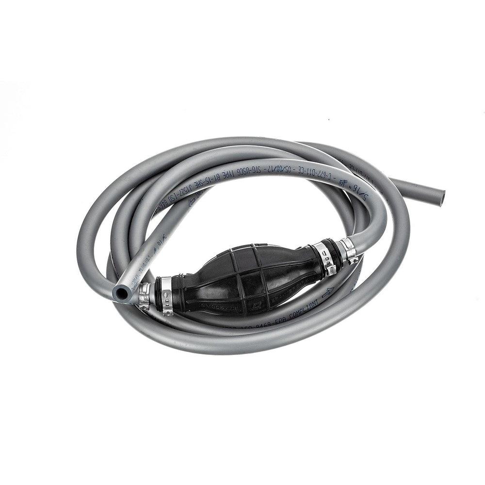 Quicksilver fuel line assembly front view showing full 9 ft hose and bulb for reliable fueling
