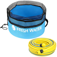 QWORK black water bag open with sewer hose demonstrating containment and odor control