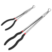 QWORK front view of pliers pair showing 5/8 inch opening and offset tip for safe removal