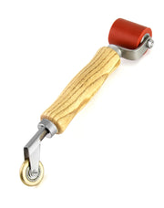 QWORK front view of seam roller showing dual wheels and handle for reliable finishing