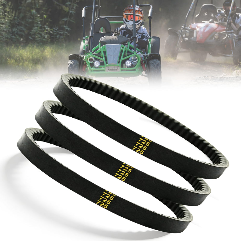QYMOTO front packaging image showing three 725 belts and clear product ID benefit