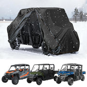 QYMOTO front view zippered cover protecting UTV, shows full fit and quick access