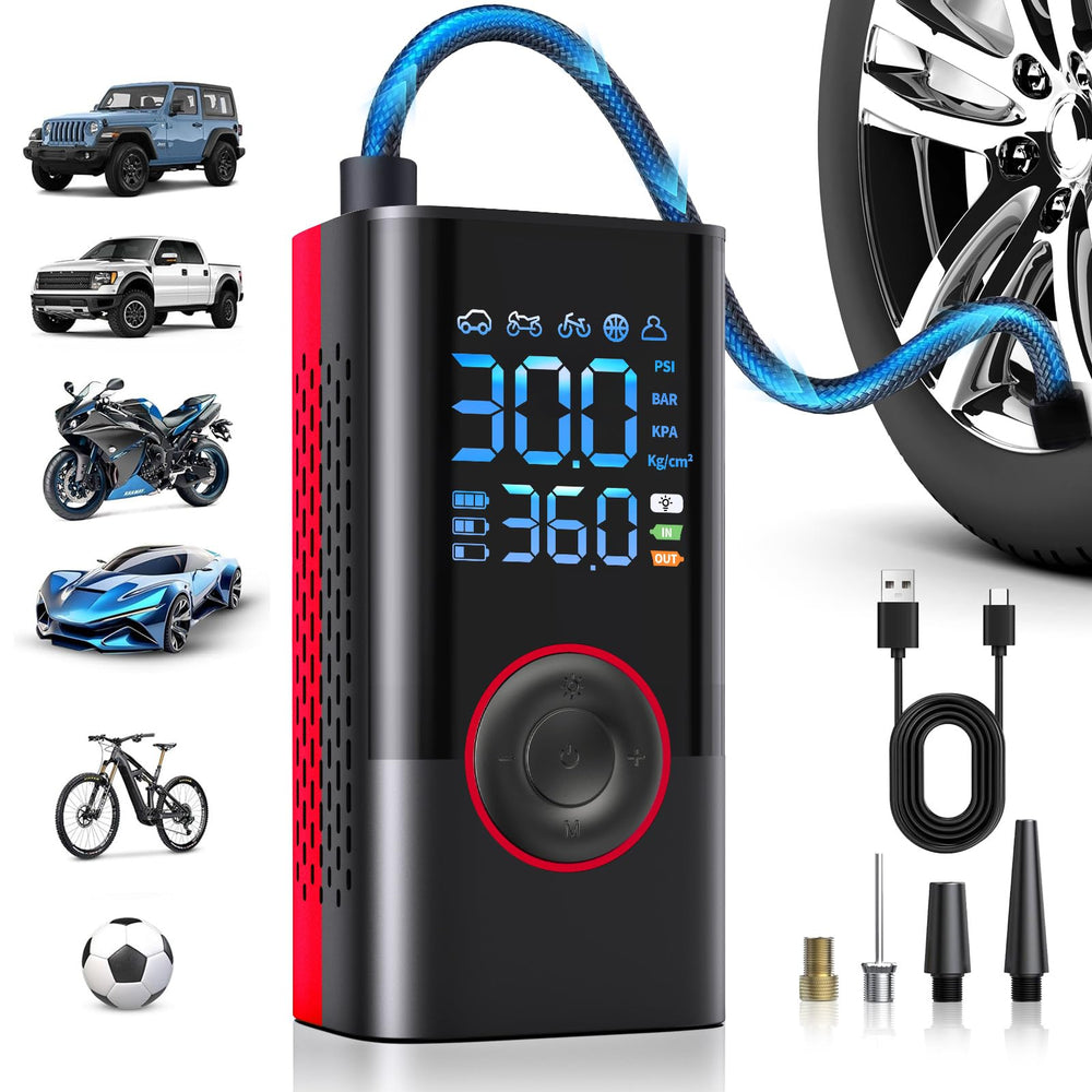 QYQBOON front view of red inflator showing compact design and fast inflation benefit