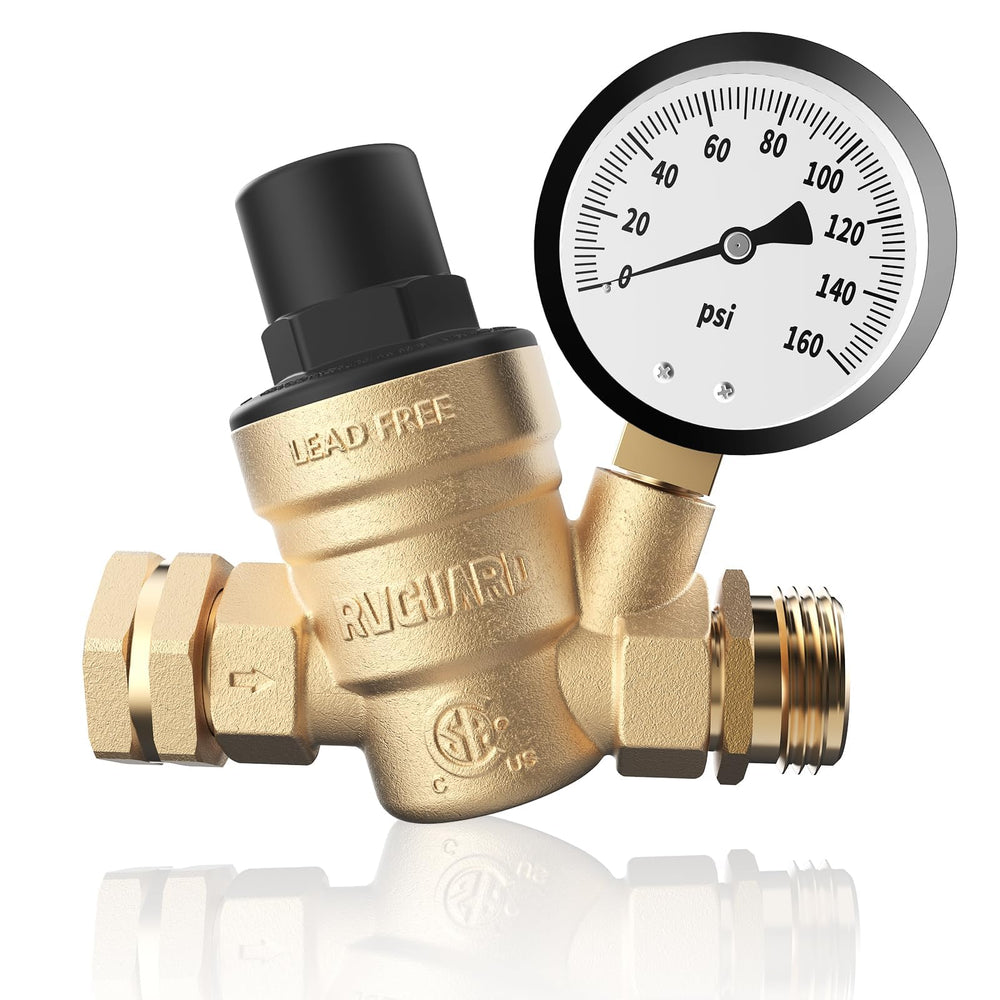 RVGUARD front view regulator showing durable brass construction and fitting benefit
