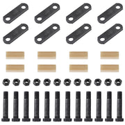 Racewill front view of complete shackle kit showing straps bolts and bushings for quick identification and use