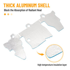 Racewill manifold heat shield close-up highlighting durable aluminum protection
